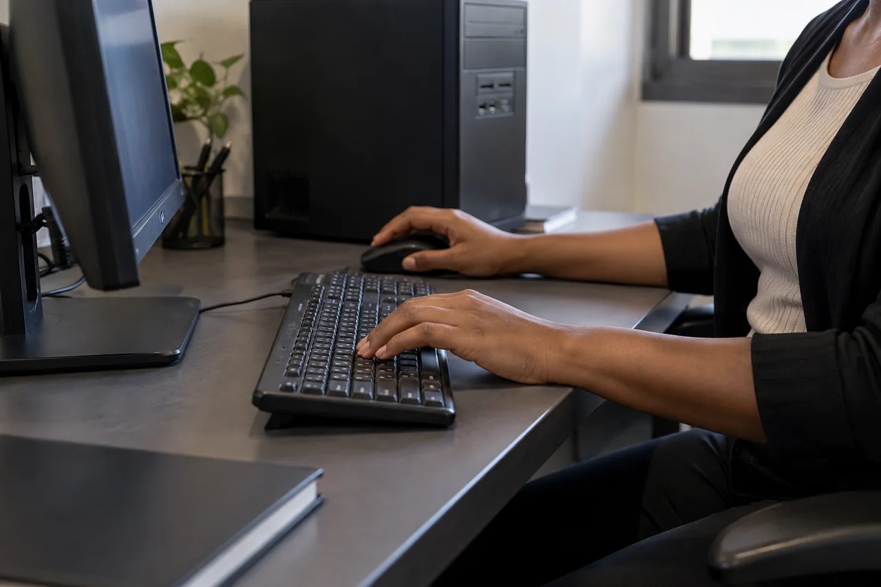 Computador de mesa em um ambiente de uso cotidiano.