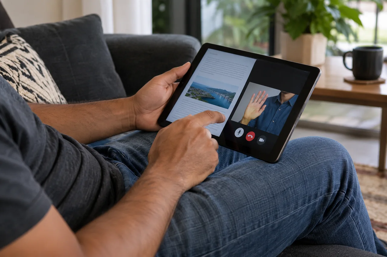 Tablet Android em um ambiente de uso cotidiano.